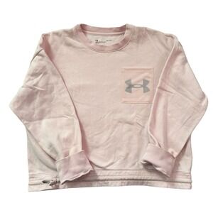 Under Armour Women's Rival Fleece Mesh Crew Sweatshirt Cropped‎ Pink Logo Size L